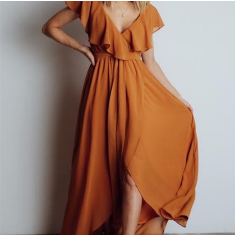 Baltic Born Rust High-Low Ruffle Maxi Dress